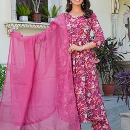 SHIFORY Women Floral Printed Gotta Patti Pleated Anarkali Kurta with Trousers & Dupatta-picture-53