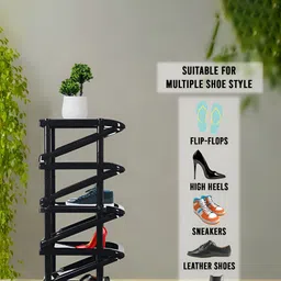 Kuber Industries Black Foldable 5 Tier Shoe Stand With Side Hooks image 5