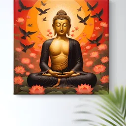 Myntra Elegant Homes Gold-Toned & Black Lord Buddha Printed Canvas Wall Art-image-97