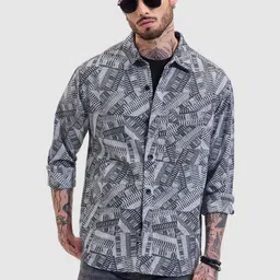 Snitch Men Relaxed Boxy Fit Spread Collar Abstract Printed Casual Shirt-image-48