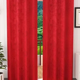 Stella Creations Red 2 Pieces Floral Printed Door Curtains-image-57