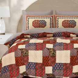 Varde Beige & Red Ethnic Motifs 210 TC King Bedsheet with 2 Pillow Covers-15