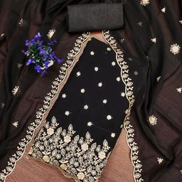 Rangtulika Ethnics Motifs Embroidered Georgette Unstitched Dress Material-picture-24