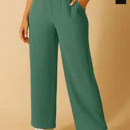 Fabflee Women Pack Of 2 Ribbed Wide Leg Mid-Rise Trousers-picture-12