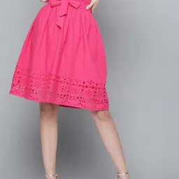 Women Embroidered Regular Pink Skirt-image-2
