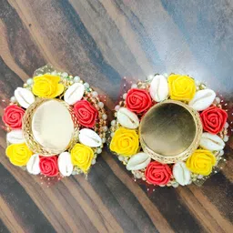 Sellplus 2Pcs Red & Yellow Textured Pompom Tealight Candle Holders-picture-22