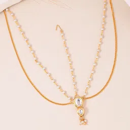 Silvermerc Designs Gold-Plated Stones Studded Matha Patti Head Jewellery-18