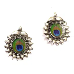Yash Jewels Emporiums Silver Plated Oxidised Peacock Shaped Studs-image-3