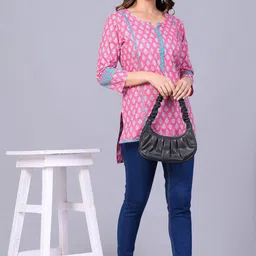 Moda Rapido Floral Printed Phulkari Pure Cotton Phulkari Kurti-image-28
