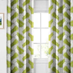 Aura Green & White Set of 2 Floral Window Curtain-image-58