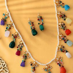 DressBerry Gold-Plated Layered Pearls Beaded Jewellery Set-picture-1