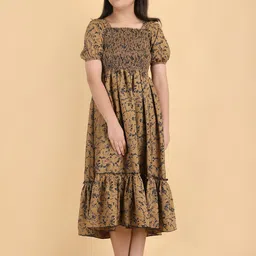 PaheliRani Girls Puff Sleeve Crepe Formal Fit & Flare Dress-picture-56