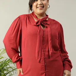 Oxolloxo Women Plus Size V- Neck With Tie-knot Belt Long Sleeve Top-image-77