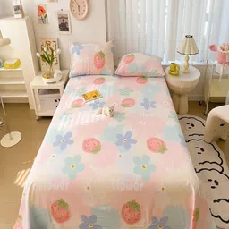JC HOME Pink & Blue Printed Pure Cotton 220TC Double Queen Bedsheet Set 1.80m x 2.30m-image-84
