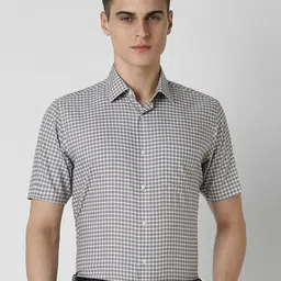 Van Heusen Men Spread Collar Micro Checked Cotton Formal Shirt-image-101