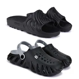 BERSACHE Men Set Of 2 Rubber Clogs & Sliders-30
