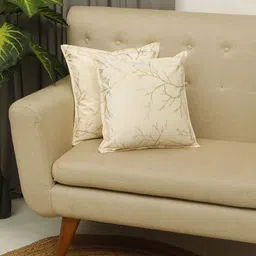 THE CONVERSION Cream-Coloured Set of 2 Floral Velvet Square Cushion Covers-11