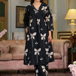 KALINI Women Black Pure Cotton Kurta With Palazzos-image-58