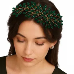SAMYAK Floral Rhinestone Studded Wedding Leaf Hairband-picture-36