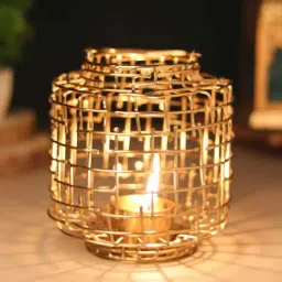 de maison decor Basketweave Gold Tea Light Holder-picture-4
