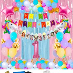 Solid 1st first happy birthday unicorn decorations kit combo pack set items for girls Balloon-10