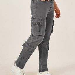 Styli Men Straight Fit Mid-Rise Cargo Clean Look Stretchable Jeans-image-33