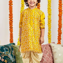 VASTRAMAY Boys Geometric Embroidered Mirror Work Straight Kurta with Patiala-picture-13
