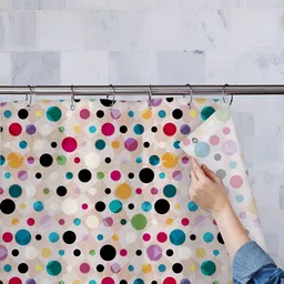 ArtzFolio Beige, Black & Blue Printed Waterproof Shower Curtain-image-86