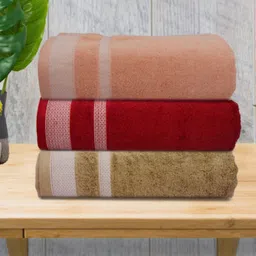 Myntra Elegant Homes Pink & Red 3 Pieces Striped 500 GSM Cotton Towel Set-25
