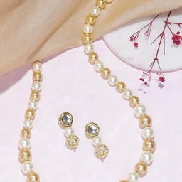 Anouk Premium Quality Pearls Kundan AD Stone Beaded Single Line Necklace Jewelry Set-53