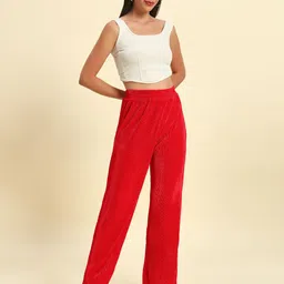 HERE&NOW Women Velvet Straight Palazzos-image-84