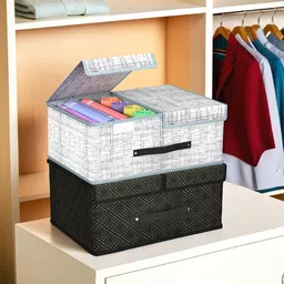 Kuber Industries Grey & Black 2 Pieces Printed Foldable Multi-Utility Organisers image 1