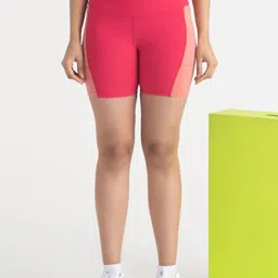 Hunnit Women Colourblocked Slim Fit High-Rise Training or Gym Sports Shorts with Antimicrobial Technology-picture-2