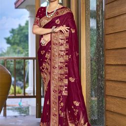 SANGAM PRINTS Woven Design Silk Blend Designer Tussar Saree-image-2