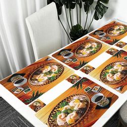 REVEXO 12Pc Yellow & Green Printed Non Slip Table Placemats With Coasters-47