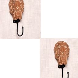 IndianShelf Brown & Black 2 Pieces Lion Printed Wooden Wall Hooks-13