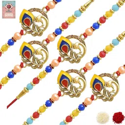 MEIRA JEWELLERY Set Of 5 Designer Rakhis With Assorted Greeting Card & Roli Chawal-22
