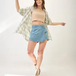 Globus Slim Fit Mid-Rise Front Pocket Denim Skorts-image-41