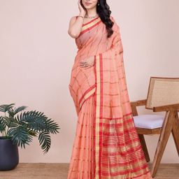 KSM PRINTS Checked Zari Kota Saree-image-99
