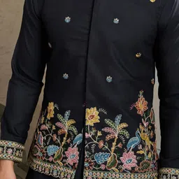 ODETTE Embroidered Stitched Thread Work Kurta With Jacket image 5