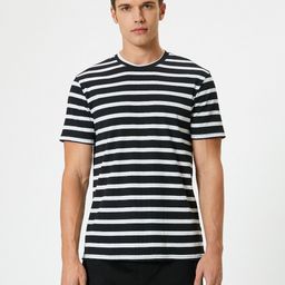 Koton Men Striped V-Neck Monochrome Slim Fit T-shirt-picture-14