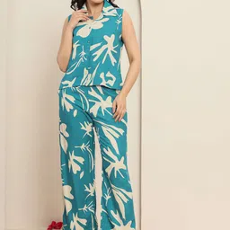 KALINI Printed Shirt Collar Neck Top With Trousers Co-Ords-picture-14