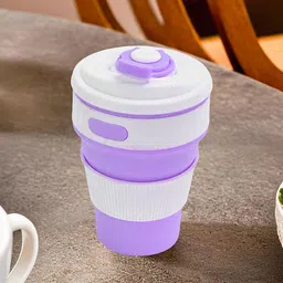 Kuber Industries Purple & White Textured Collapsible Cup With Lid 350ml-image-77