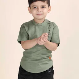 Polka Tots Boys Band Collar Short Sleeves Straight Kurta-image-66