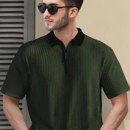 TRIPR Men Solid Striped Regular Fit Polo Collar T-shirt-image-43