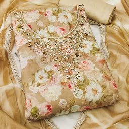 SAINOOR Floral Printed Embellished Semi-Stitched Dress Material-image-46