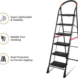 trendy 6 Step Heavy Duty Foldable Step Ladder with Anti-Skid Shoes and Extra Strong Steel Ladder image 4