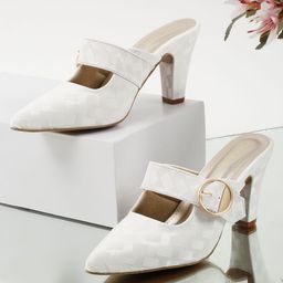 Flat n Heels Women Solid Synthetic Leather Regular Western - Embellished Block Pumps-12