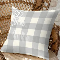 CASABLEU Grey & White 2 Pieces Checked Square Cushion Covers-image-30