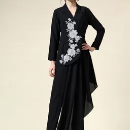 AAKAAR Floral Embroidered Shawl Collar Blazer With Trousers Co-Ords-4